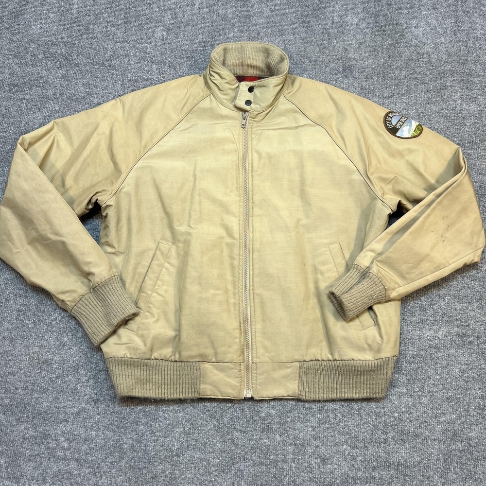 Vintage Pen West Jacket Mens Medium Beige Canvas Wool Lined Bomber USA Pendleton